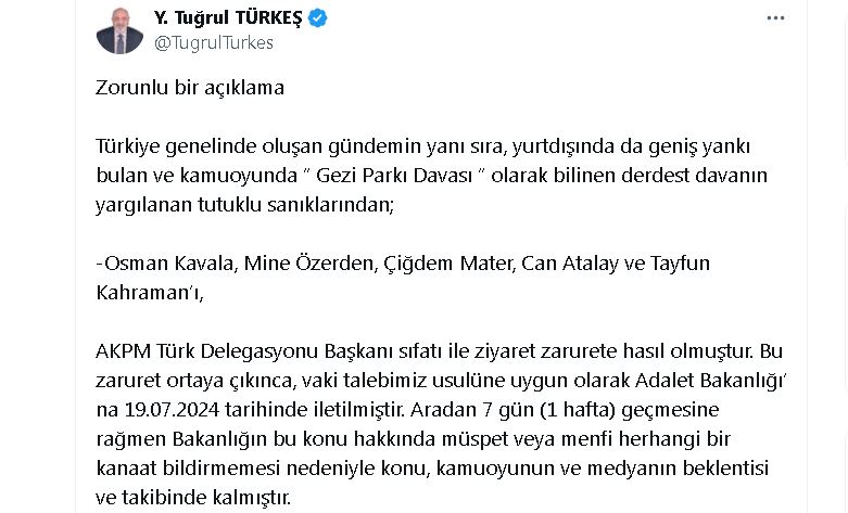 AK Parti'li Türkeş'ten 'Gezi tutuklularını ziyaret talebi' a